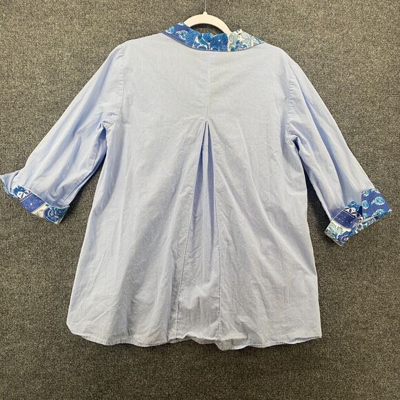 Finley Blouse Top Womens L Blue Striped Tunic Collared Office Ladies Preppy - Picture 4 of 10